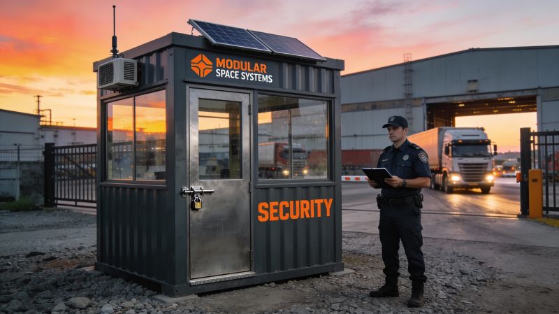 Commercial guard shack with security officer